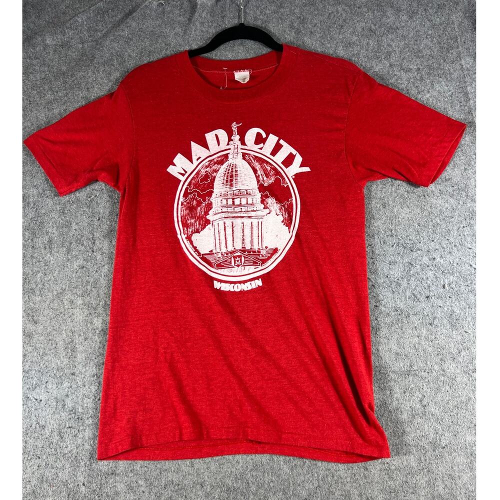 VTG 70s Madison City Wisconsin Capitol Shirt Mens L Graphic Tee Single Stitch